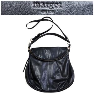 Margot New York Adelle Versatile Moto Hobo Leather Crossbody Purse in Black